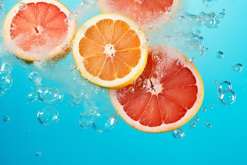 清凉一夏柑橘水果浮在水面上摄影图片 摄影图